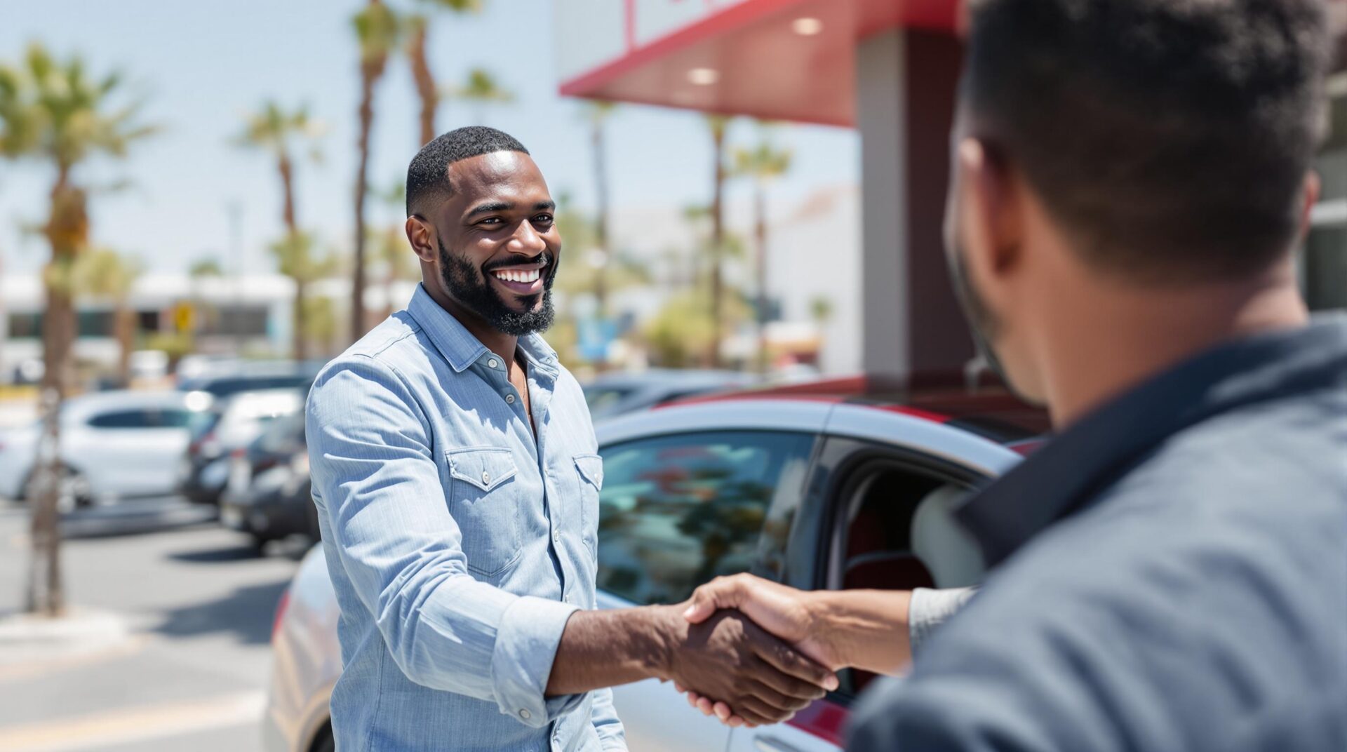a guy doing handshake with customer